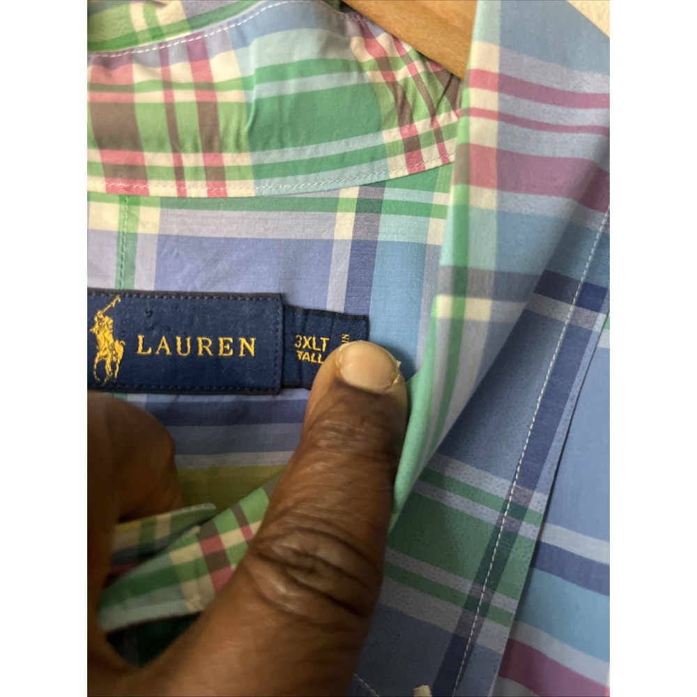 Ralph Lauren short sleeve button down oxford shirt 3XLT Men plaid blue Cotton - Picture 6 of 16